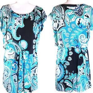 The Imprint Collection Paisley Knit Belted Shirt Dress L Coastal Officewear Boho